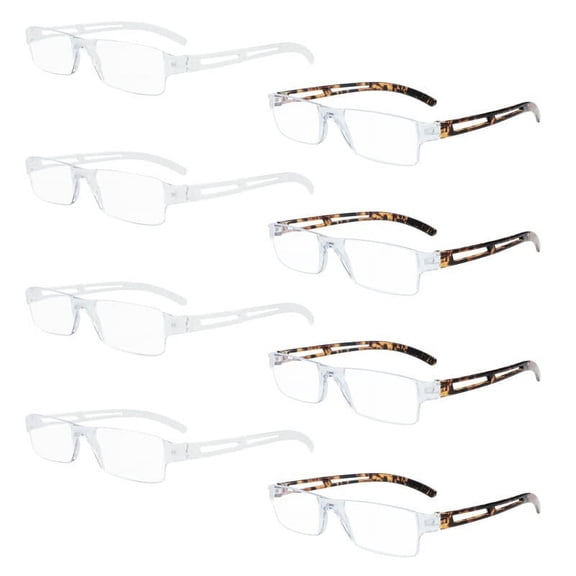 8 Pack Reading Glasses, Blue Light Blocking Computer Reading Glasses for Women and Men, Anti Glare Lightweight Readers (4 Clear 4 Tortoise, 4.00)