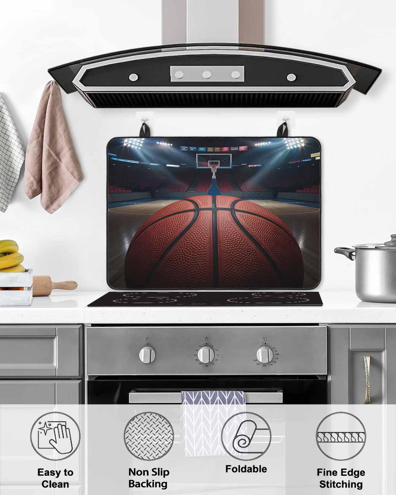 Large Induction Cooktop Protector Mat Basketball Stove Top Covers for Electric Stove, Sports Theme Stadium Field Lights Ball Decorative Stove Burner Cover Mats, Glass Top Stove Cover
