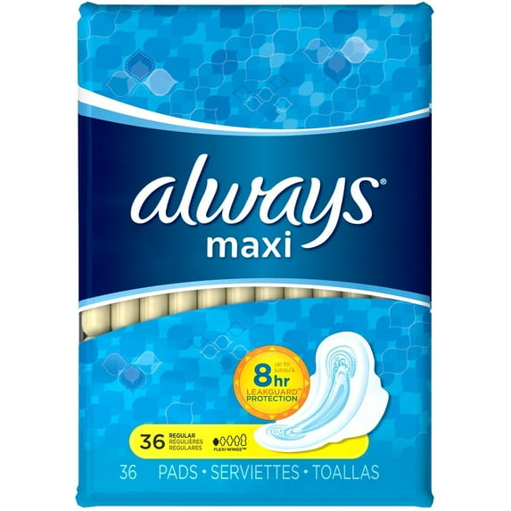 Always Maxi Pads with Wings, Regular 36 ea (Pack of 6)