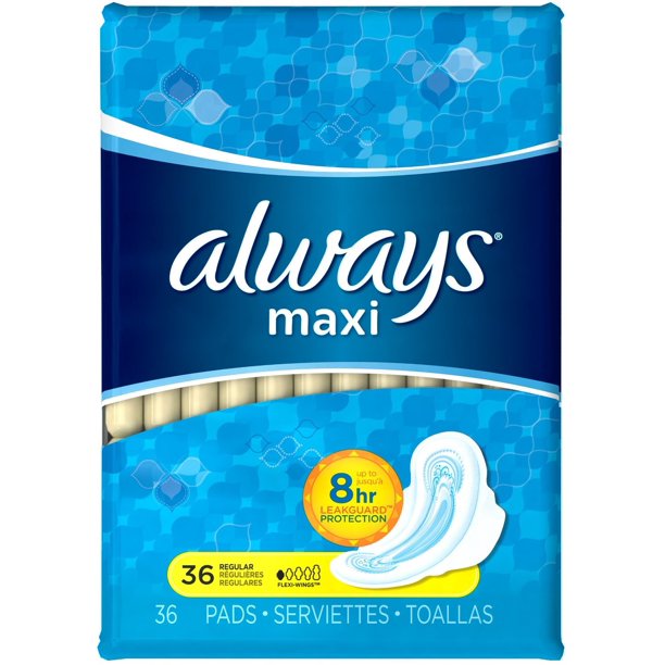 Always Maxi Pads with Wings, Regular 36 ea (Pack of 2) - Walmart.com ...