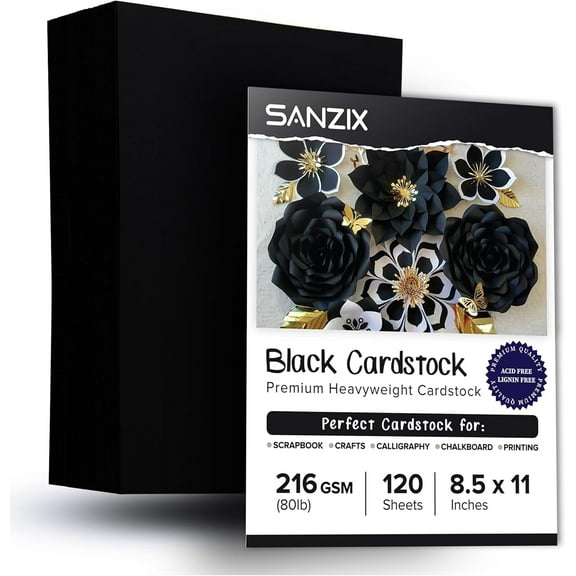120 Sheets Black Cardstock Paper 8.5 x 11 80lb/216 GSM Cover Card Stock for Invitations, Drawing, Menus, Decorations, DIY Cards, Scrapbook, Calligraphy & Crafts | Heavyweight Printer Paper