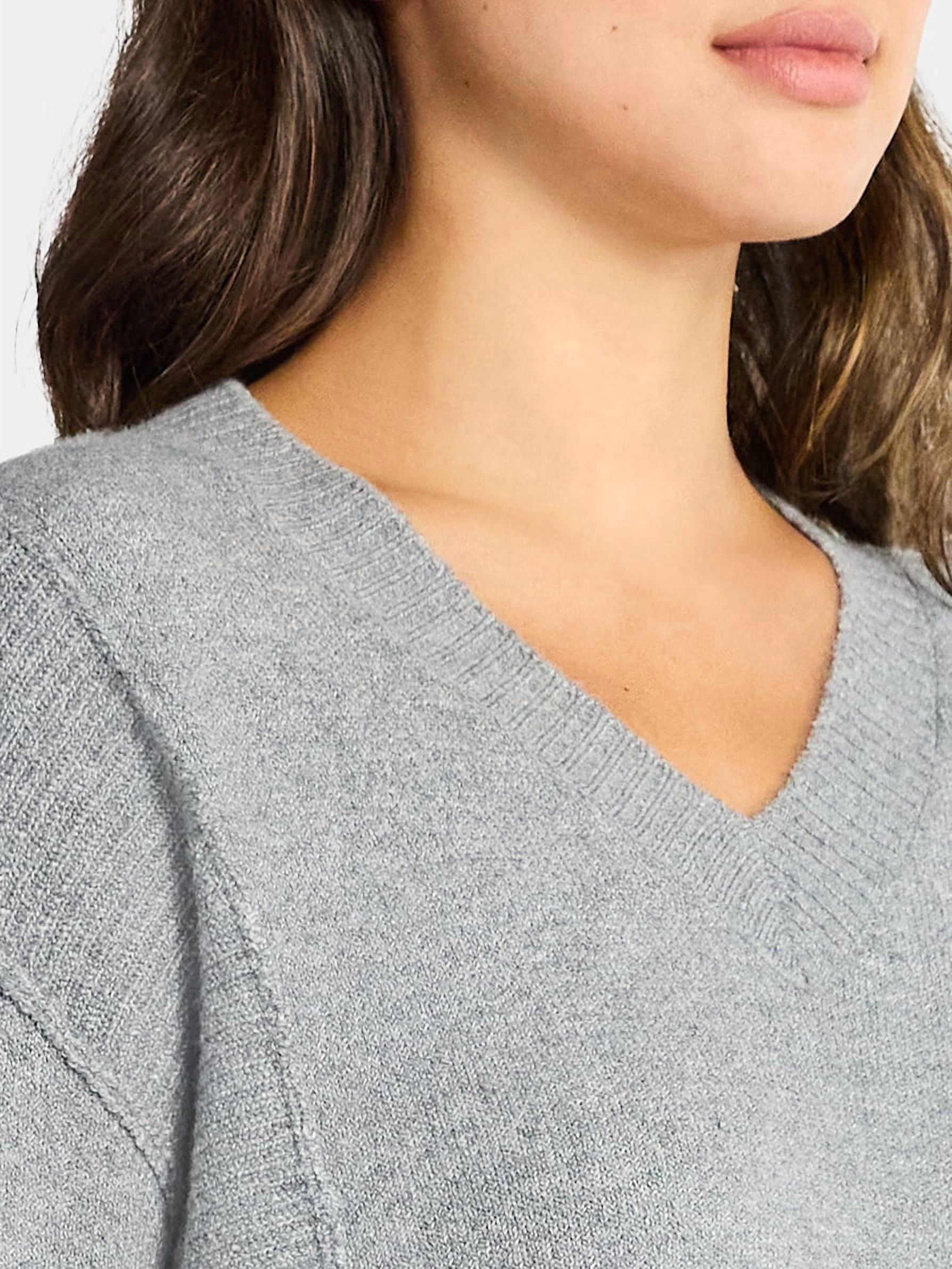 Time and Tru Women's Ribbed V Neck Sweater, Lightweight, Sizes XS-XXXL