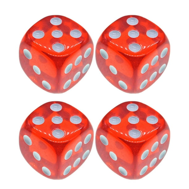 4 dados de 18 mm, 6 caras, color rojo, translúcidos, sólidos, para juegos didácticos.