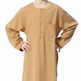 thumbnail image 2 of IBTOM CASTLE Robe for Boys Muslim Long Sleeve Thobe Abaya Saudi Arab Kaftan Islamic Zipper Arabic Dubai Dress with Pockets 11-12 Years Camel, 2 of 8