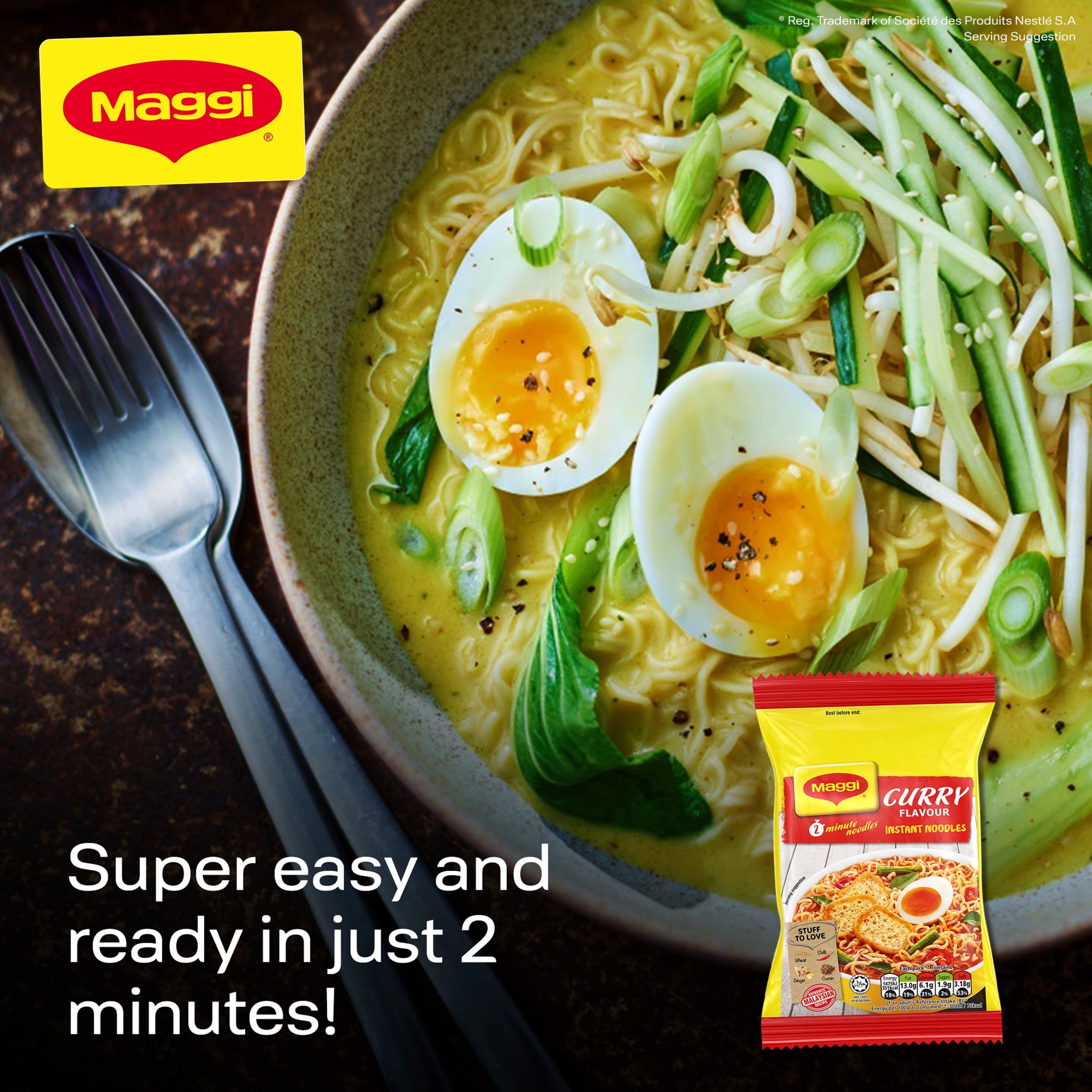 Maggi 2-Minute Instant Noodles - Curry Flavour 5x79g, Imported from Britain