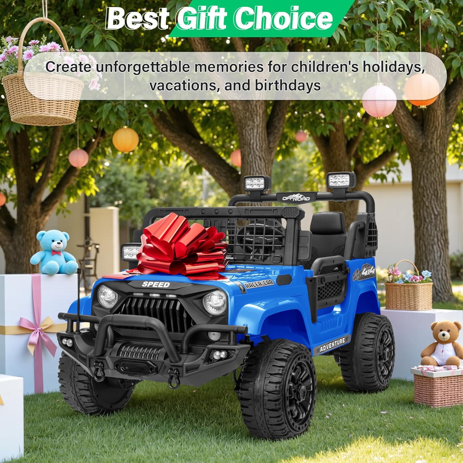 HappyToysWorld Kids Ride On Car 24V with Parent Remote Control, 2-Seater Electric Toy Truck for Big Boys & Girls, 4 Shock Absorbers, 3 Speed Modes, 24 Volt Battery Powered Vehicle