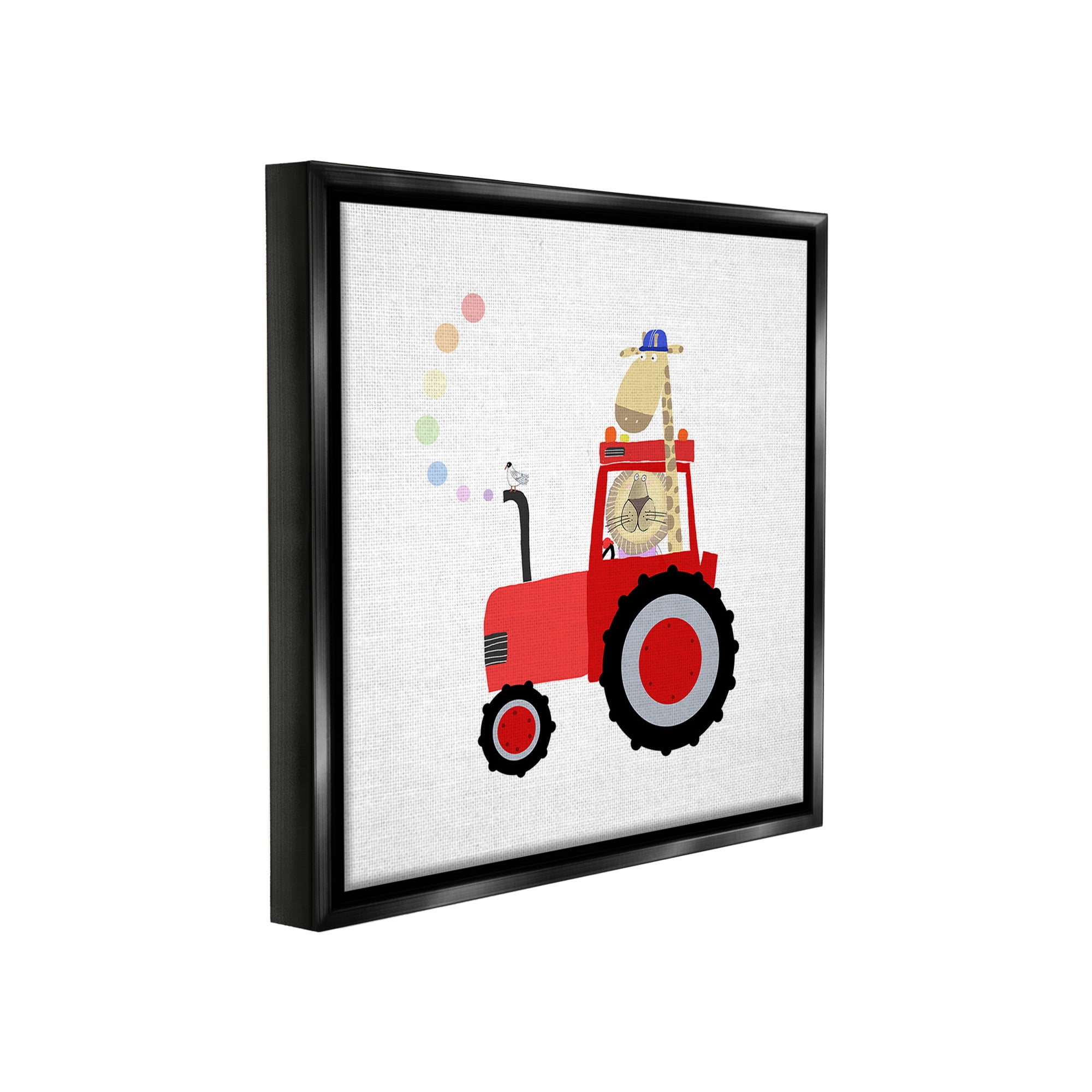 Stupell Industries Animals Riding Tractor Animals & Insects Painting Black Floater Framed Canvas Art Print Wall Art, 18 x 18