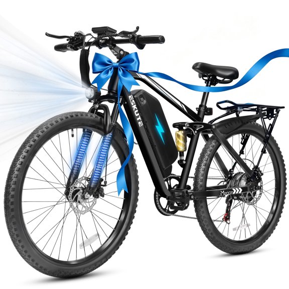 ESKUTE Electric Bike for Adults, 27.5" Mountain E-Bike, 750W Brushless Motor, Full Suspension, 48V 20.8Ah Removable Battery, 20 MPH, Up to 80 Miles Range, Step-Over Frame, Black