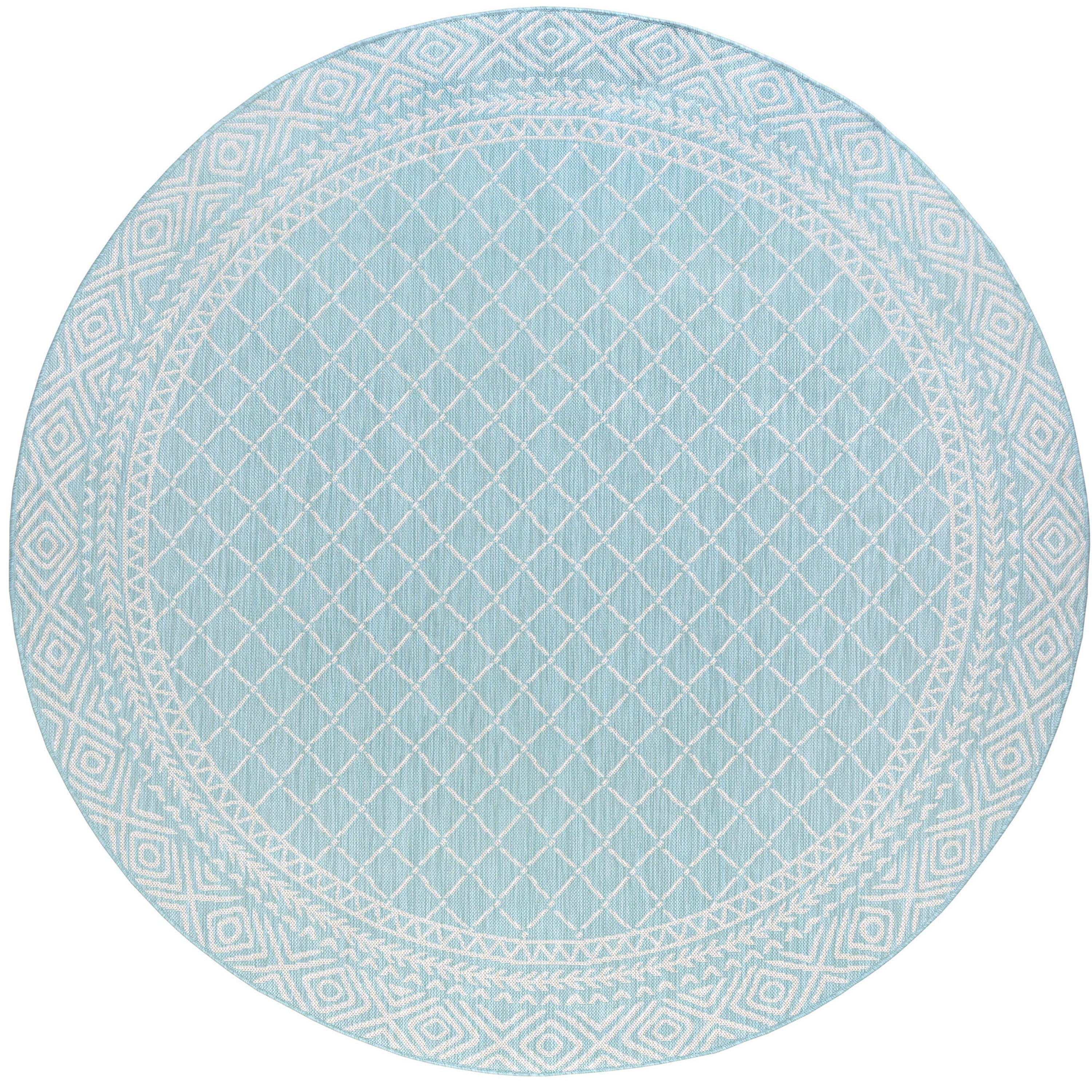 6ft Round Water Resistant, Indoor Outdoor Rugs for Patios, Front Door Entry, Entryway, Deck, Porch, Balcony | Outside Area Rug for Patio | Aqua, Diamond | Size: 5'3'' Round