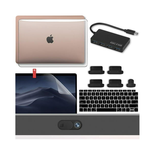 New MacBook Air 13 Inch Case 2020 2019 2018 with USB-C Adapter A2337 w/ M1 A2179 A1932 Accessories Kit, Webcam Cover, Keyboard Covers, Screen Protector, Anti Dust Plugs GMYLE