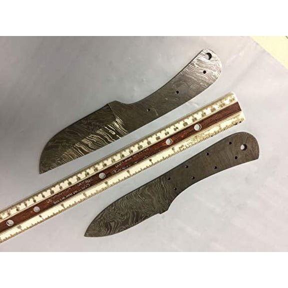 2 Pieces Set of 8 inches Long Hand Forged Damascus Steel Blank Blade Skinning Knife, 3.5 inches Cutting Edge