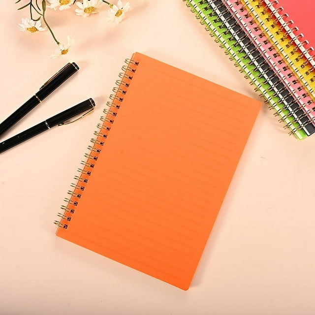 Nvzi Paquete de 3 cuadernos en espiral, B5, con rayas, cubierta de plástico impermeable, 60 hojas/120 páginas, color naranja