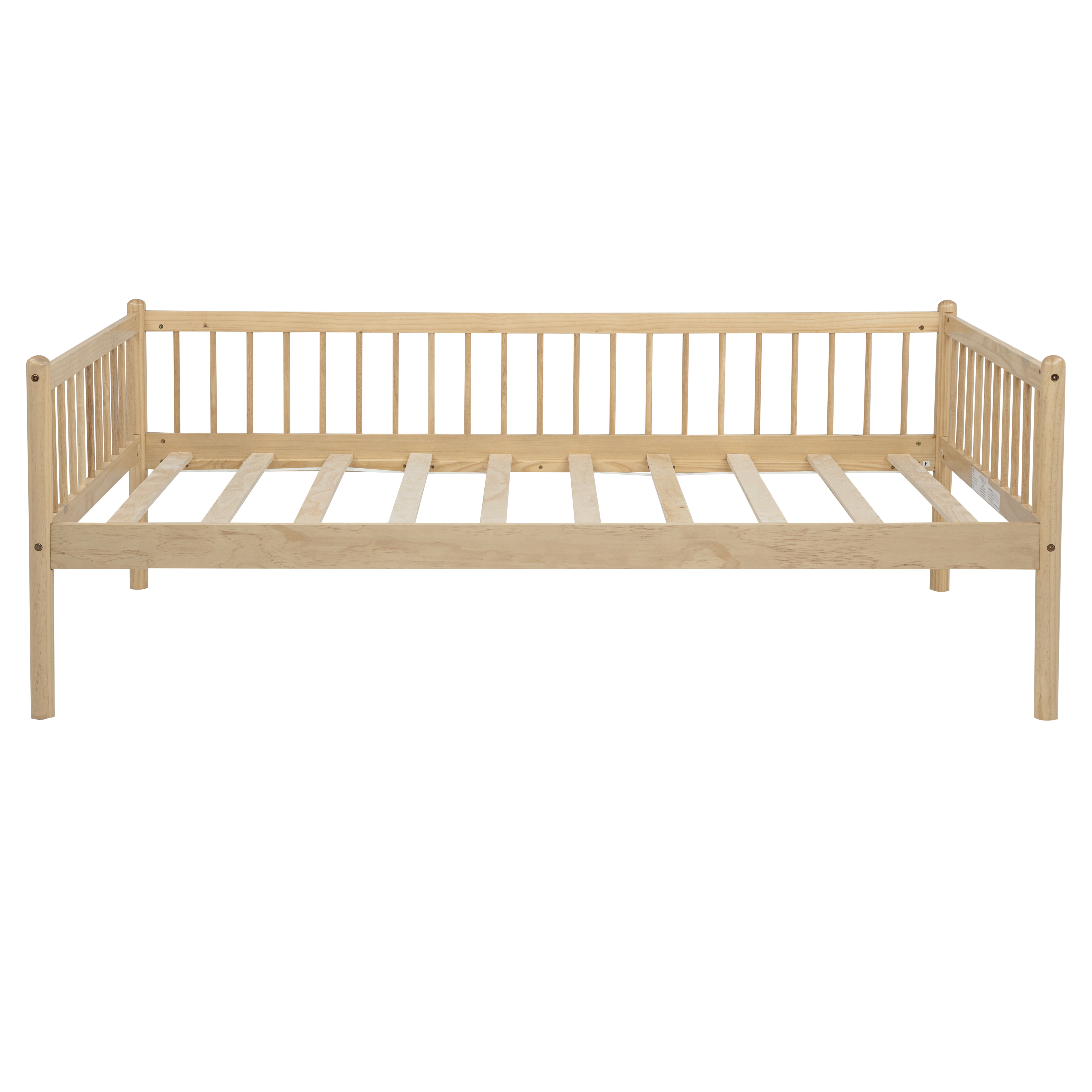 Twin Pine Wood Daybed , Sofa Bed with 3-Side Guardrails & 10 Support Slats,Natural