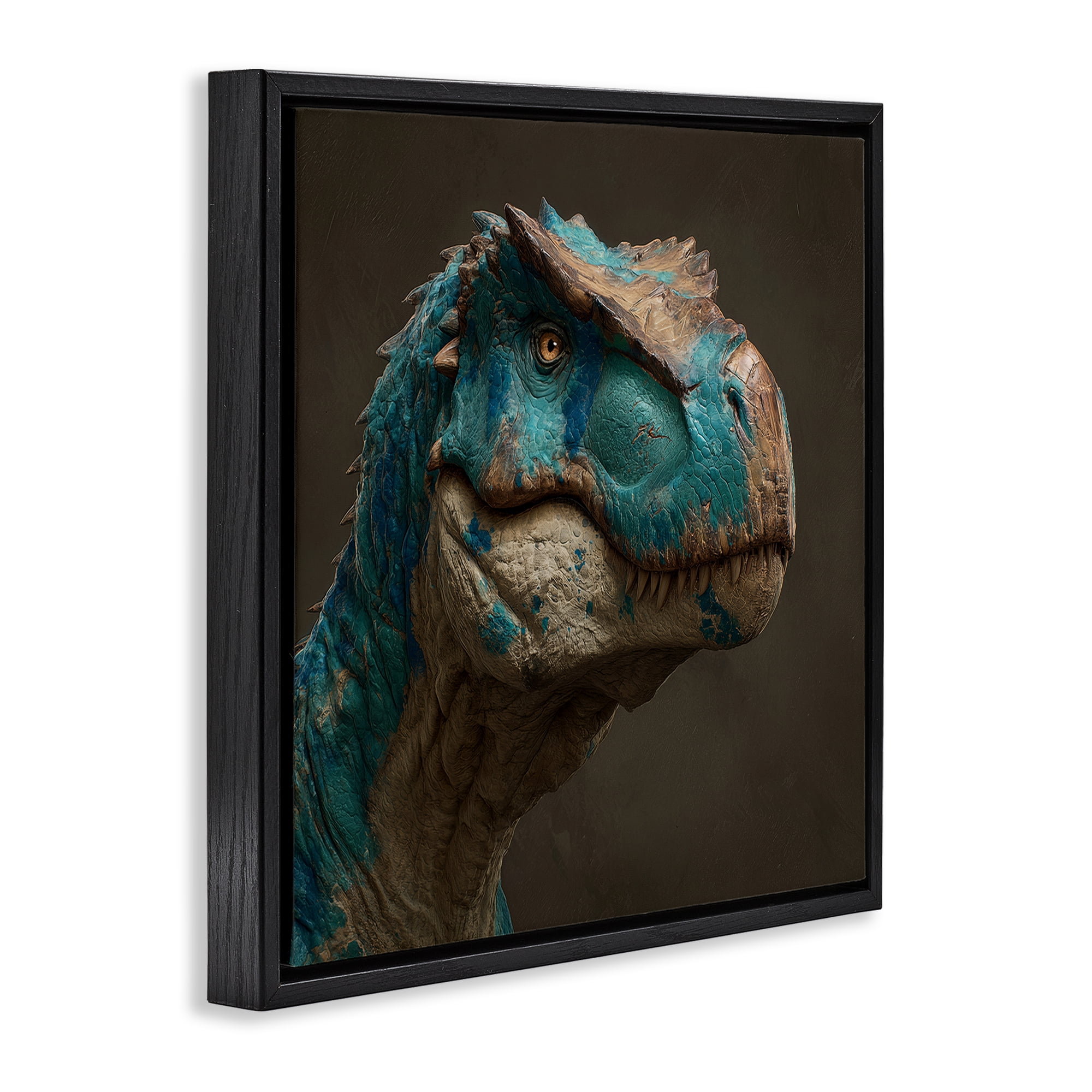 Stupell Industries Cerulean Scaled Dinosaur Detail Black Framed Floater Canvas Wall Art, design by Wumples