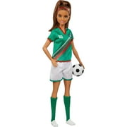 Barbie Soccer Fashion Doll Dressed in Cleats, Colorful #16 Uniform & Tall Socks, Brunette Ponytail