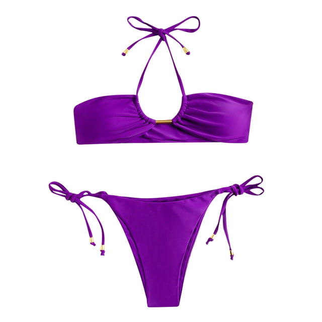 Traje de baño de 2 piezas con cintura alta y tirantes cruzados para mujer Fridja nalpqowj52921
