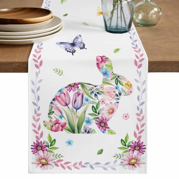 Table Runner 72 Inches Long for Kitchen Dining, Easter Bunny Dresser Scarf Farmhouse, Dining Table Decorations for Wedding/Parties, Spring Flower Daisy Tulips Pastoral Butterfly 16 x 72 In