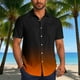 thumbnail image 1 of Blusa y camisa de manga corta con cuello vuelto para hombre, blusa informal de moda con cuello vuelto, estampado degradado, camisa de manga corta con botones, blusa de poliéster para hombre, 1 of 6