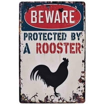 Beware Protected By A Rooster Chicken Sign Vintage Designs Farm Bar Sign Country Home Decor Wall Decor Indoors Metal Coffee Art Poster 8X12Inch