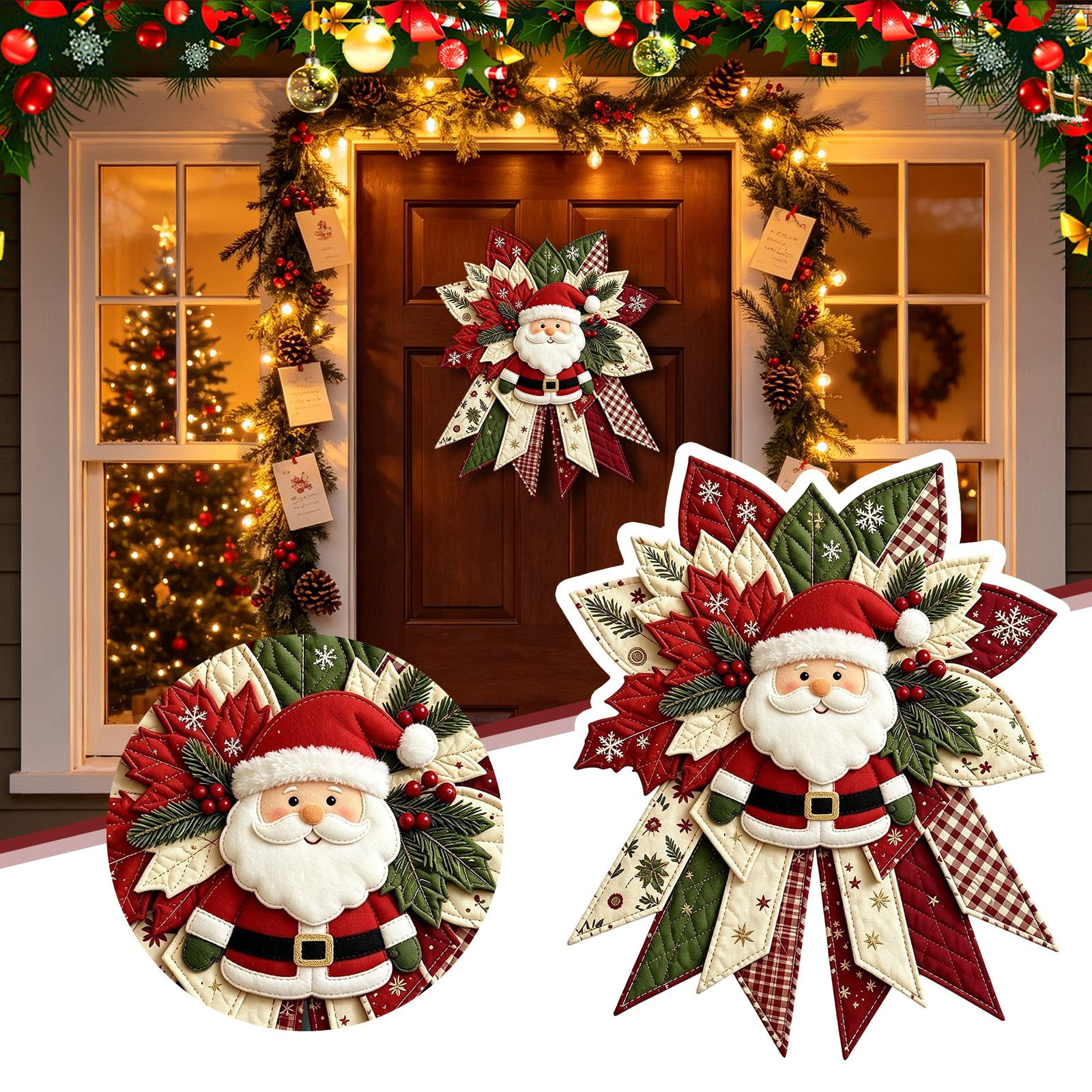 Quilted Christmas Door Hanging DIY Sewing Kit Oversized Patchwork Bow Craft Kit Farmhouse Christmas Decor Beginner Sewing Kit for Front Door Wall Wreath and Mantel(A)