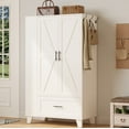 thumbnail image 5 of IRONCK 67" Tall Wardrobe Closet with Mirror & Drawer, White Wooden Bedroom Armoire Cabinet with Side Shelves and Hooks, 5 of 12