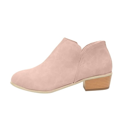 

Juebong Women s Short Suede Pointed Toe Solid Color Sleeve Booties Mid Heel Retro Ankle Boots Pink Size 5.5