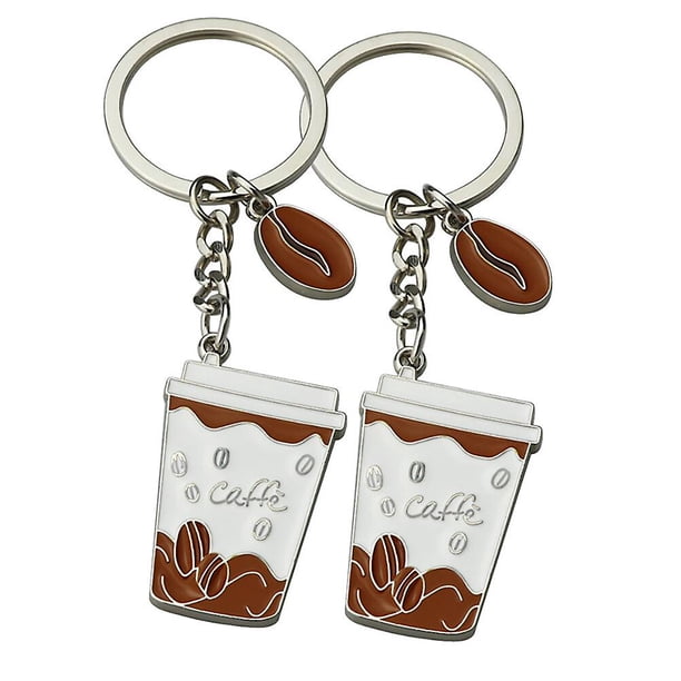 2 Pcs Metal Coffee Cup Food Keyring Coffee Cup Keychain Coffee Lover Keychain Car Keychain Backpack Keychain Key Chain