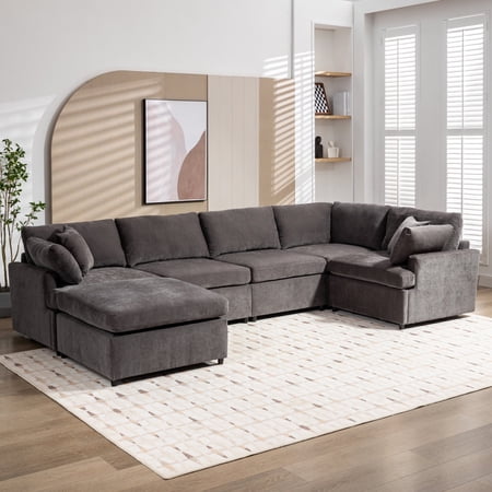 Harper & Bright Designs U Shape Sectional Sofa with Removable Ottomans Modern Upholstered 6 Seater Corner Couch for Living Rooms 100.4 Gray