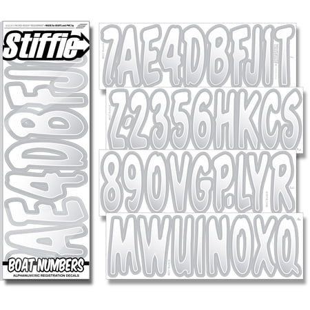 STIFFIE Waveline White/Metallic Silver 3” Boat PWC Registration Decals • Numbers Letters Stickers