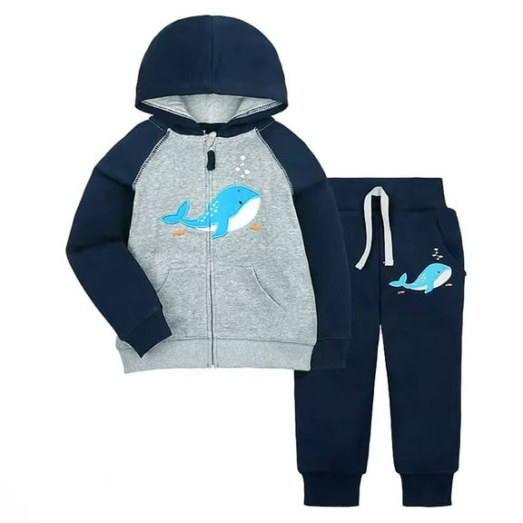 Fshinging Toddler Boys Pants 2 Piece Set Baby Cute Cartoon Shark Patchwork Long Sleeve Hooded Jackets Sweatsuit Set
