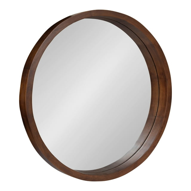 Kate and Laurel Hutton Miroir Mural Rond Décoratif Moderne à Cadre en Bois, Diamètre de 22 Pouces, Fini Noyer