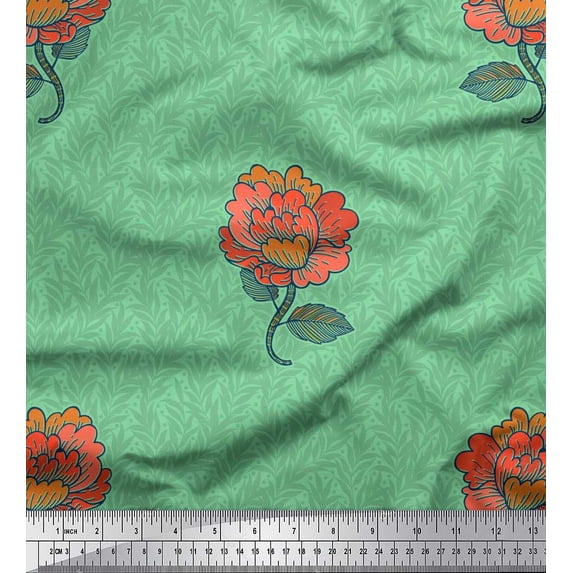 Soimoi Cotton Poplin Fabric Leaves & Floral Artistic Fabric Prints By Yard 56 Inch Wide