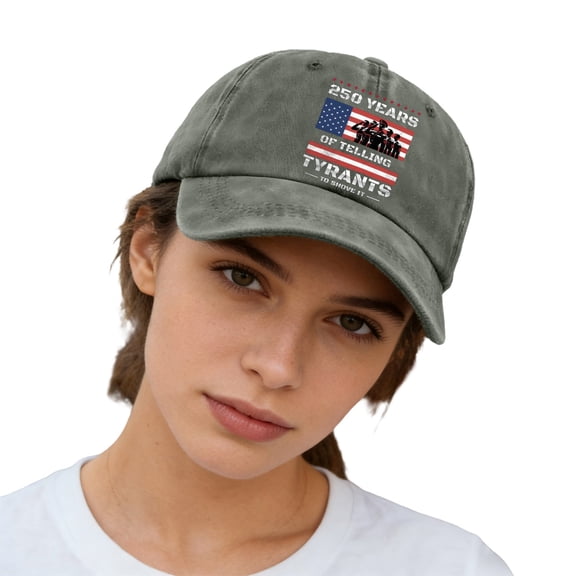 Koadzawe Women's Washed Baseball Cap with Patriotic 250 Years Graphic, Adjustable Curved Brim Dad Hat, Vintage American Theme Cap for Casual Outdoor Wear, Travel and Patriotic Events Blackish Green