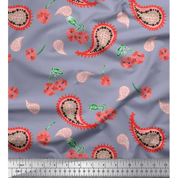 Soimoi Silk Fabric Floral & Paisley Print Fabric by The Yard 42 Inch Wide