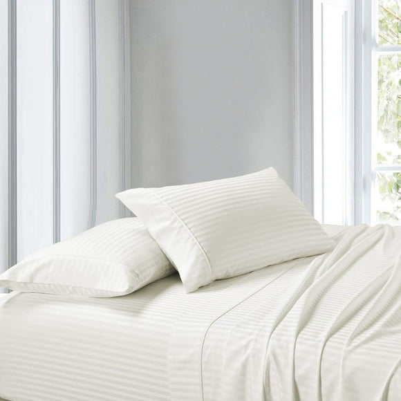 King Waterbed Size Sheets, Ivory, 100% Cotton Sheets, Waterbed Sheets, Cool Cotton Sateen, Smooth Striped Pattern Weaved Bed Sheets