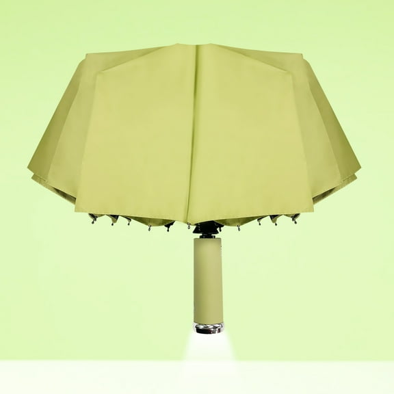 Automatic Folding Umbrella with LED Flashlight Handle, Travel Umbrella with 10 Ribs, Compact Umbrella for Kids Adults (Green)