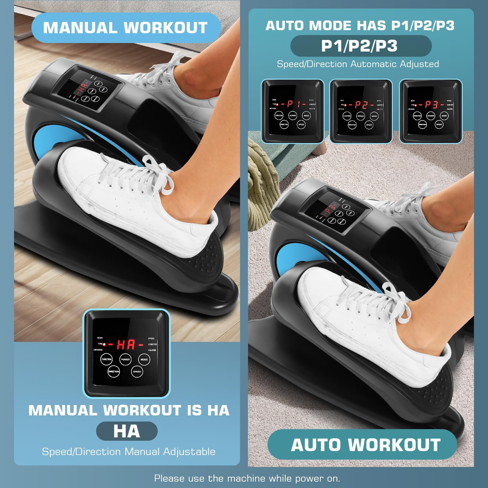 Under Desk Elliptical Machine for Seniors, Electric Seated Pedal Exerciser, Quiet & Compact Mini Elliptical Trainer with LCD Display Monitor and Remote Control, Home Leg Exerciser, Blue
