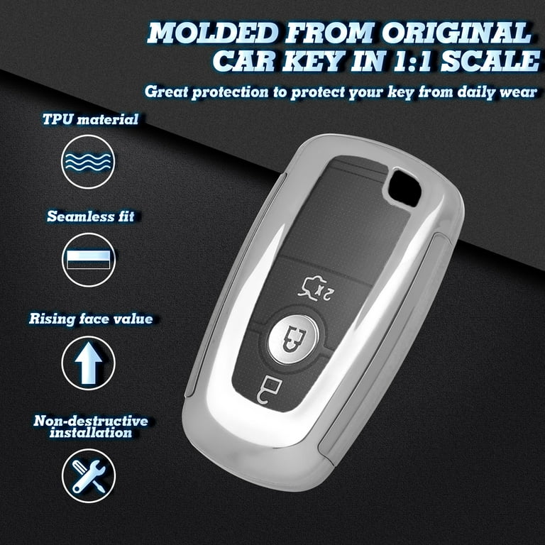 Silver Soft TPU Key Fob Cover For Ford & Lincoln - Compatible With Edge, Escape, F-150, Mustang, 3/4/5 Button Keys