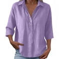 thumbnail image 5 of Cotton Linen Short Sleeve Shirt, Everyday Tshirts for Women Comfy Blouses Breathable Summer Short Sleeve Top Layered Look Top Womens Linen Shirts Collared Casual Blouses Bohemian Blouses, 5 of 6