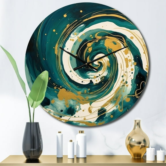 Designart "A Spiral in Dark Blue and Gold II" Abstract Spirals Oversized Wall Clock