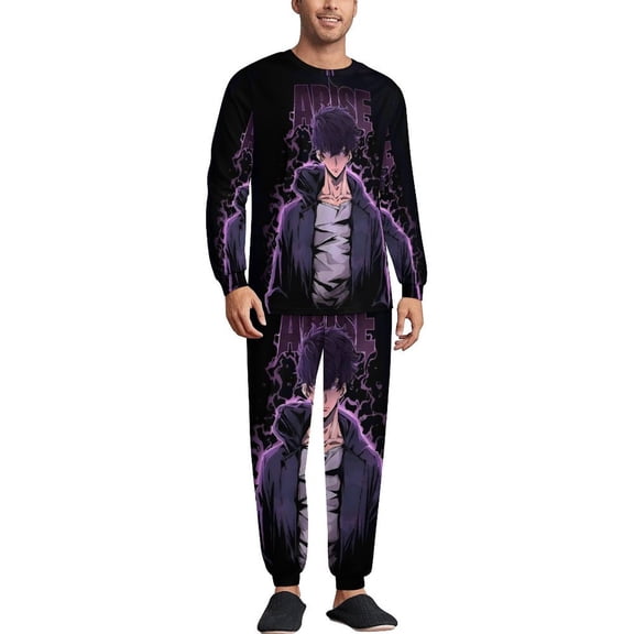Solo Leveling Men's Lounge Pajamas Set 2-Piece Crew Neck Sleepwear Soft Long Sleeve Top & Pants for Sleep, Home & Vacation S