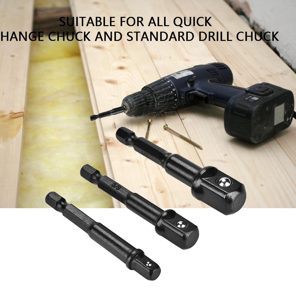 Details about   3Pcs Socket Adapter Set Hex Shank to 1/4" 3/8" 1/2" Impact Drill Bits Driver