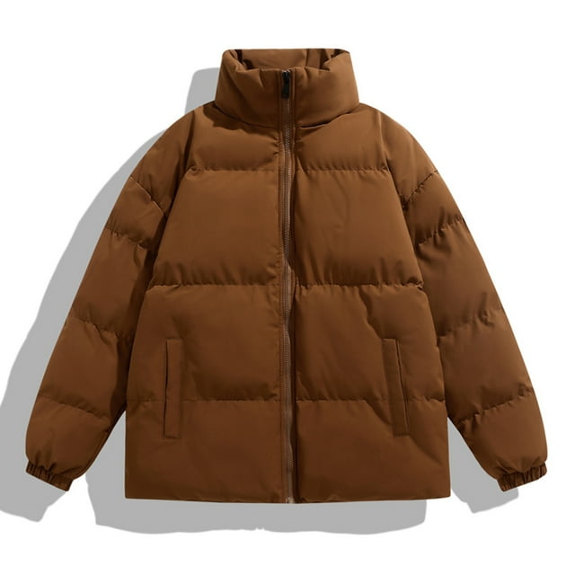 Xuniizn Puffer Jacket Men, Full Zip Solid Color Stand Collar Long Sleeve Ribbed Cuffs Windbreaker Jackets with Pockets, Soft Comfortable Thermal Winter Casual Coats