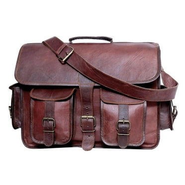 SHAKUN LEATHER JOURNAL Brown 100% Leather Messenger Bag for Laptop Handmade Briefcase Satchel Mens Crossbody Laptop Bag (11x15x5 Inches)
