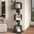 thumbnail image 2 of JERFIT 5-Tier Rotating Bookshelf with Acrylic Shelves, 360-Degree Spinning Floor Bookcase Organizer with Anti-Tip Base, Space Saving Storage Rack for Living Room, Office, Study, Black, 2 of 10