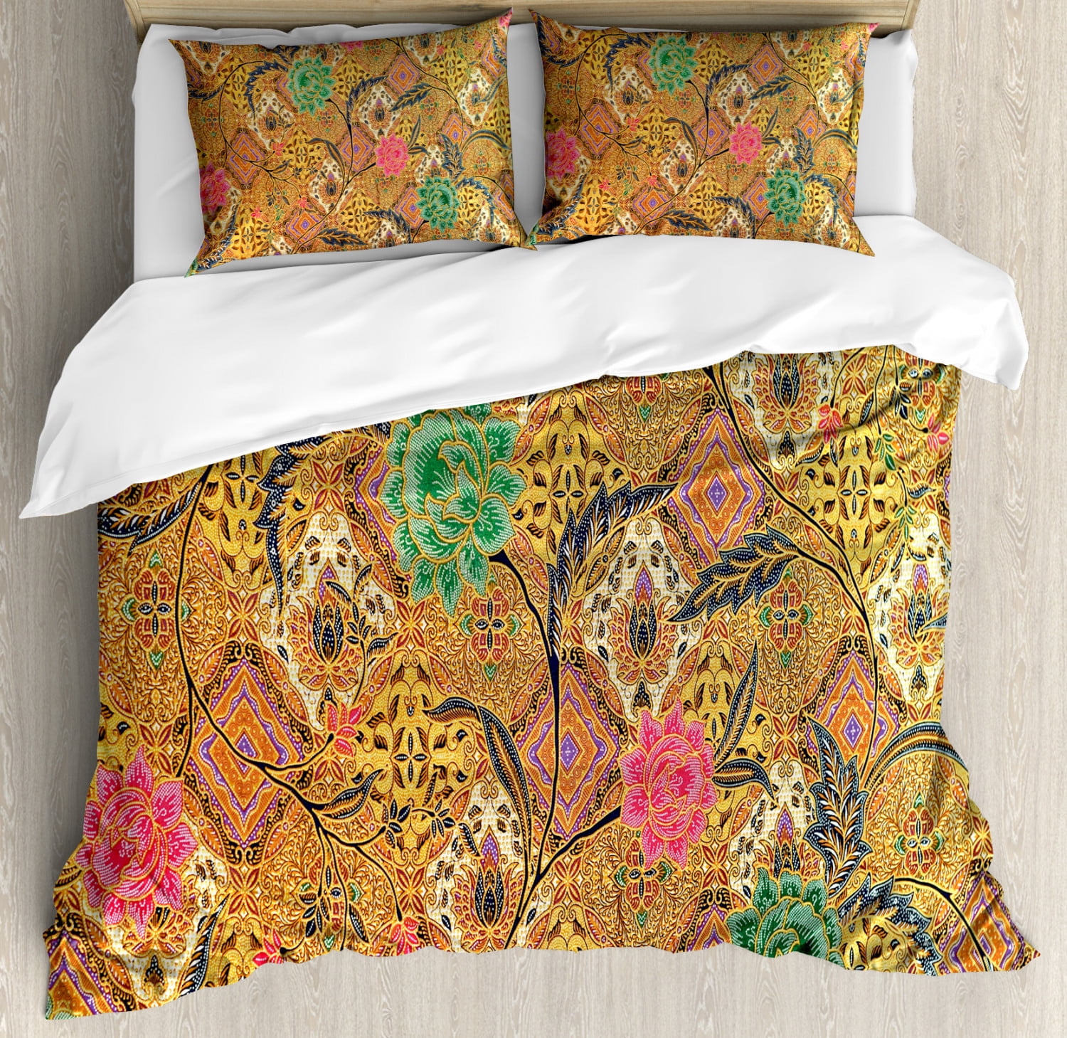 Asian King Size Duvet Cover Set, Traditional Malaysian and Javanese