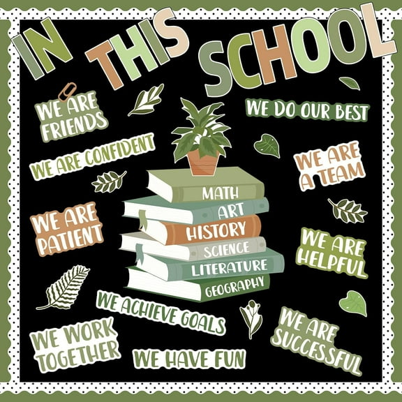 Greenery Motivational Bulletin Board Set Welcome Back to School Potted Plant Affirmation Station Classroom Decorations Set Leaves in This School Paper Cutouts for Elementary Wall Door Supplies
