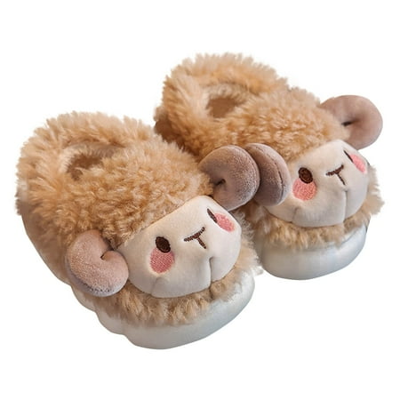 

Penkiiy Boys Girls House Slippers Kids Warm Home Shoes Toddler Fuzzy Wool-Like House Shoes Indoor Outdoor Slippers 5 Years Khaki