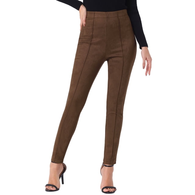 FALDAS CURVAS Leggings de Ante Sintético para Mujer, de Cintura Alta, Pantalones Ajustados Elásticos M Café