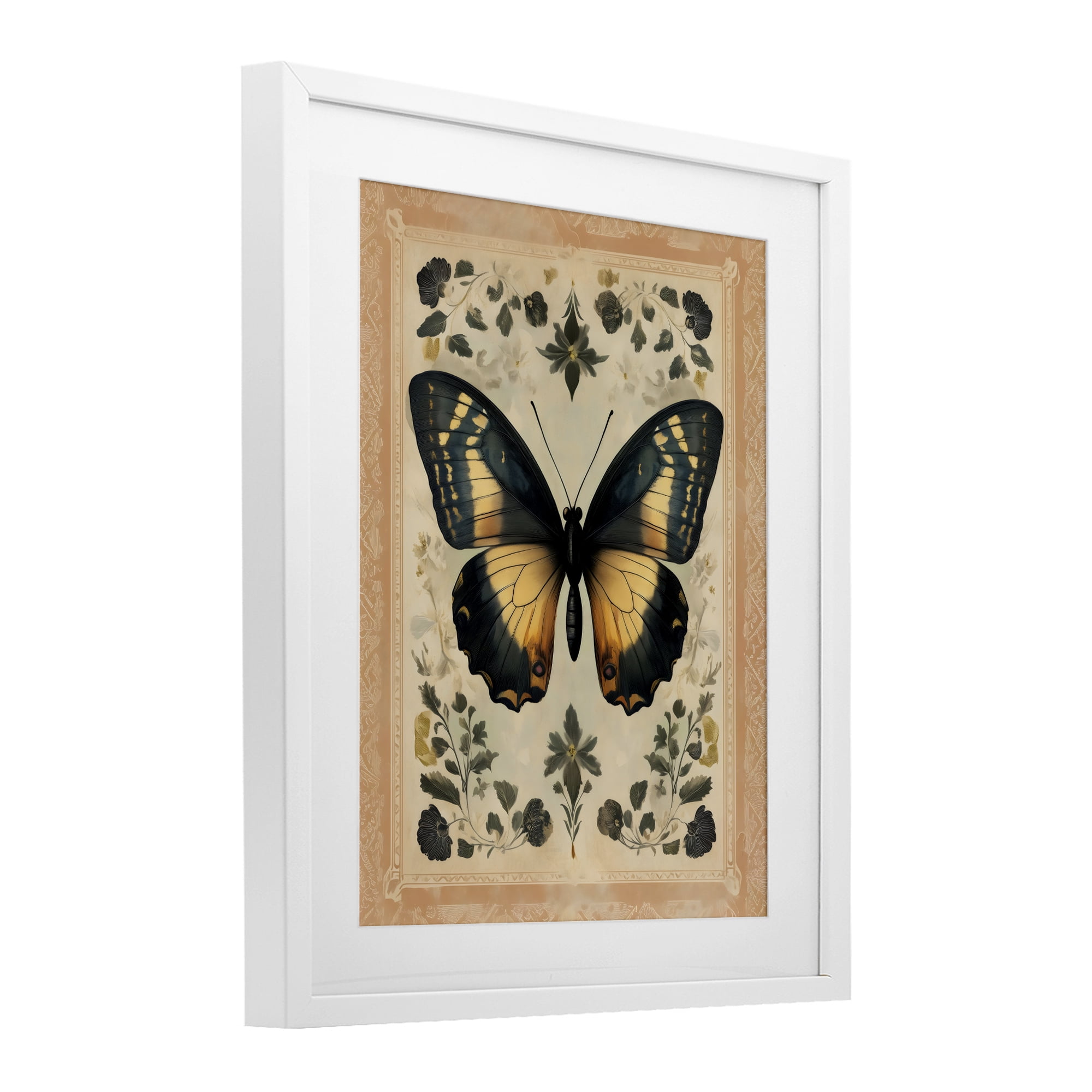 Stupell Industries Vintage Butterfly Botanical Illustration White Framed Print Under Glass, design by Arlington Prints